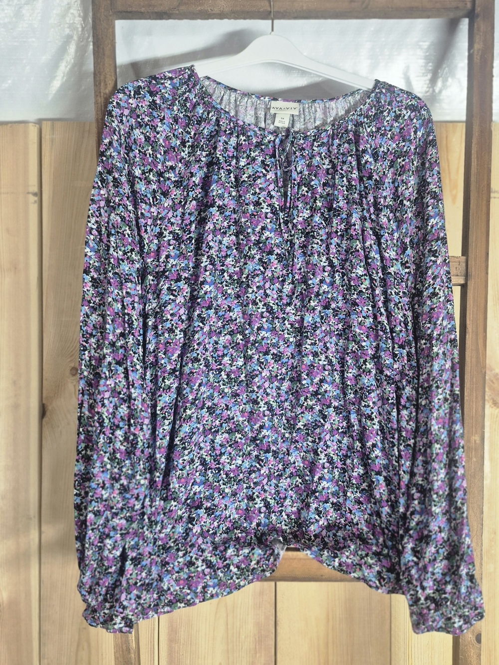 Ava & Viv Purple Multi Floral Peasant Blouse
